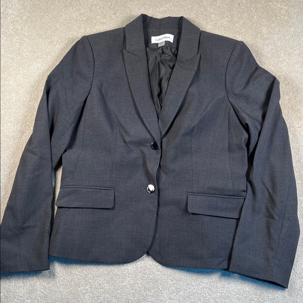Calvin Klein thick gray work wear blazer shiny logo buttons women's 12